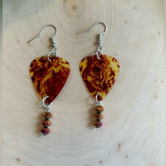 Jewelry - Handmade 90s style Amber colored Guitar Pick Dangle Earrings